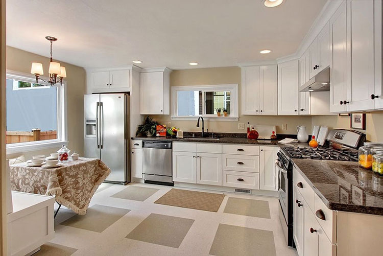 Black pearl granite in white kitchen